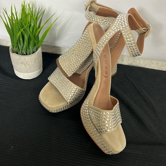 Anthropologie Shoes - Anthropologie Vicenza Beige Platform Sparkly Ankle Straps High Heels - 4.5”
